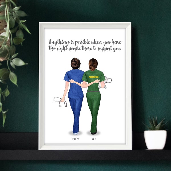 Nurse Best Friends, Personalised Nurse Gift, Paramedic & Nurse, Scrub Life, NHS, Heroes, Best Friend Gift, Thank You Present, Nurse Print