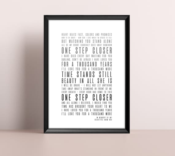 Song Lyrics Print Personalised Song Lyrics Anniversary Gift