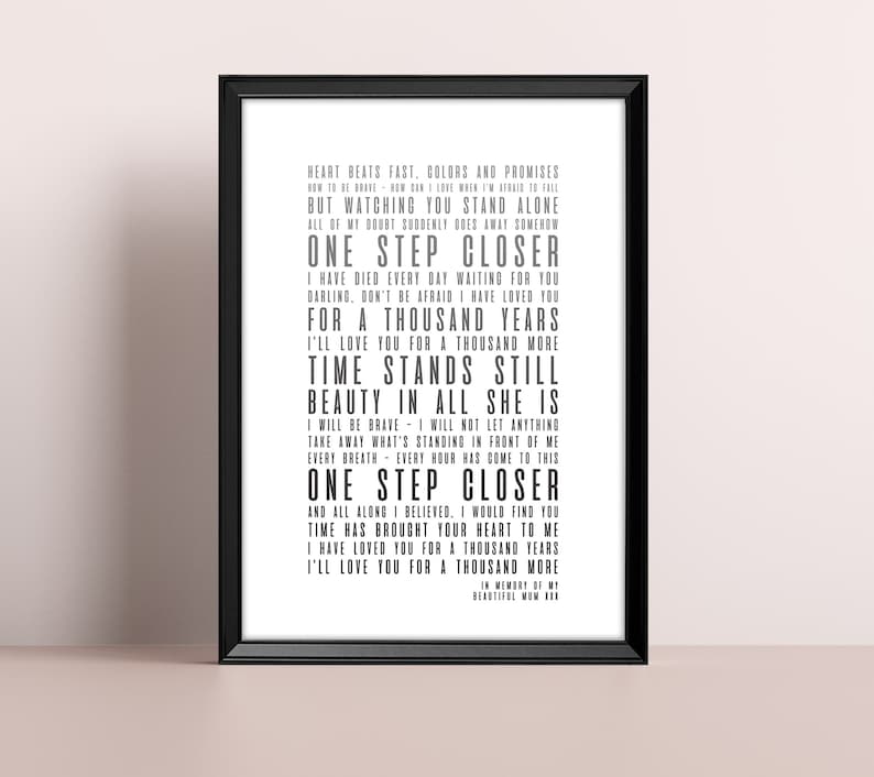 Song Lyrics Print Personalised, Anniversary Gift, First Dance Lyrics, Music Art, Song Lyrics Art, Valentines Day Gift, Wedding Song Lyrics 