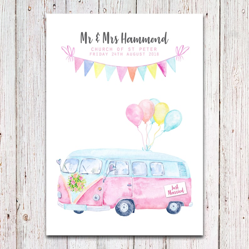 Personalised Just Married Camper Van Print Personalised Etsy