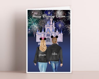 Disney Couple Card, Disney Greeting card, Mr & Mrs, Disney Inspired Card, Birthday, Wedding At Disney, Engagement at Disney, Disney Card