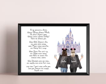 Disney Inspired Print, Disney Castle, Disney Best Friends, Sister Print, Besties, Wedding Gift, Personalised Disney Gift, Disney Quote