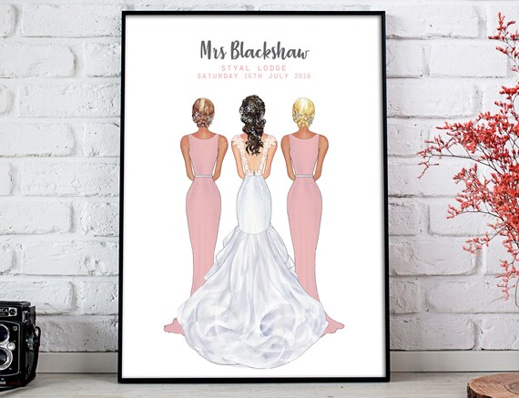 bride and bridesmaid print