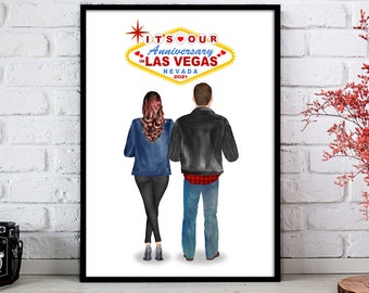 Las Vegas Couples Trip, Anniversary Gift, Las Vegas Wedding, Mr & Mrs, Wedding Gift, Anniversary Trip, Las Vegas Personalised Print, Wedding