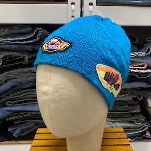 Vintage Ellesse Beanie Hat Blue Knit Winter Cap 90s Streetwear Neon Graphic Patch Italy Ski Beanie Retro Y2K Skate Style Unisex Slouchy