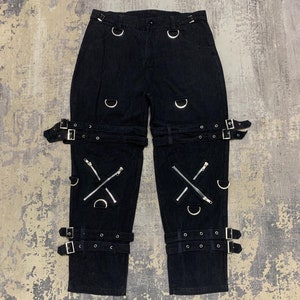 Size 34x33 Custom Culture Denim Multi Zipper Punk Pants Slim