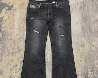 Jean évasé effet vieilli, style Y2K, W36