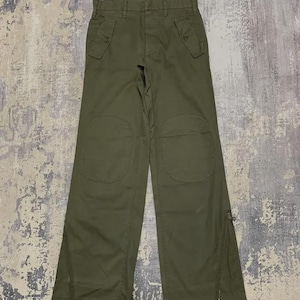 Vintage 70s Italian Army Combat Trousers Double Knee Patch Military Parachute Pants Olive Drab Green Ankle Zip Cargo Flight Trousers Retro
