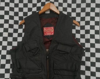 Vintage Leather Vest Multi Pocket Utility 3D Pocket Men Fishing Outdoor Vest Medium