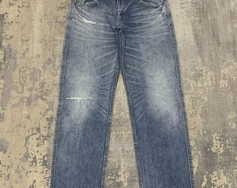 Levi’s NE503-0005 Ne:Classic Jeans vintage / Denim con hebilla en la parte trasera / Corte recto holgado / Desgastado 2007 Parche blanco raro Levi Strauss