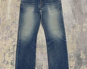 Vintage Edwin Distressed Jeans | Light Wash Straight Leg Denim | Made in Japan Heritage Wear | Faded Men’s Blue Jeans | W33x30.5