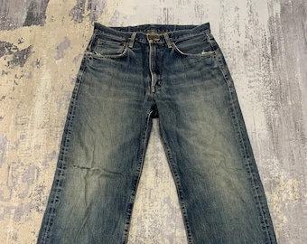 Jeansy Vintage Edwin 505 Japan Selvedge – Baggy Regular Fit – Znoszone jeansy – Moda boho hipisowska – W32x31