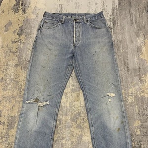 Vintage 90s Lee Denim Jeans Made In Japan Size 32x29.5 / Rusty Denim Lee Distressed Denim Jeans / Distressed Denim Streetwear Grunge Style