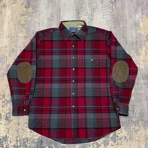 Vintage Pendleton Woolen Mills Brown Wool Mens Flannel Button Up Fireside Shirt Sz L