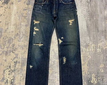 Edwin 505SX - Selvedge Jeans - Low Rise - Straight Leg - Distressed Denim - Japan Blue - Streetwear - W30x32.5