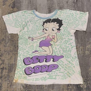 Vintage Betty Boop T Shirt 90s Betty Boop Overprint T Shirt Boop-Oop-a-Doop Betty Boop Distressed Rework 90s fashion T Shirt Single stitch