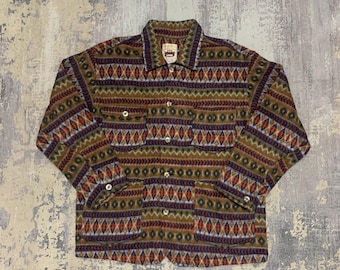 Suéter unisex de polar azteca con botones, corte extragrande