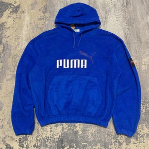 Vintage Puma Fleece Hoodie XL Size Blue Colour Embroidery Big Logo Y2K Fashion