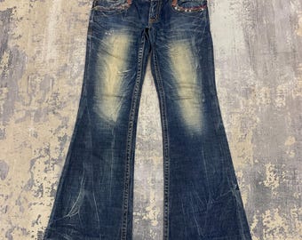 Vintage Lolita Low Rise Flare Jeans: Y2K Gothic Avant Garde Style Denim, Waist 31