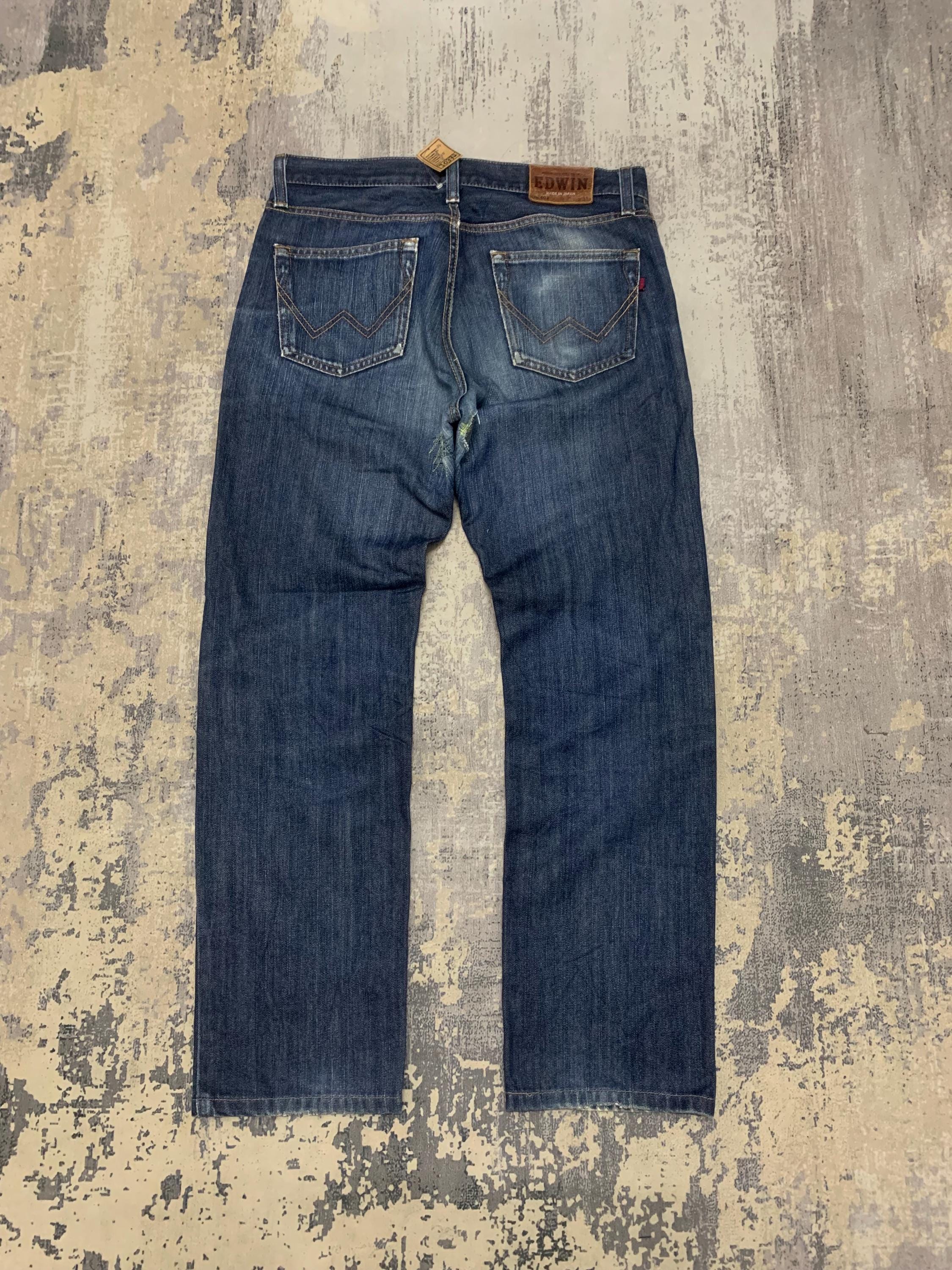 Vintage Edwin Jeans Made in Japan Distressed Denim Blue Wash
