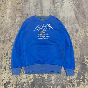 Vintage Nike Sweatshirt Nike Crewneck Nike Swoosh Sweater Pullover Nike Air Sportswear Jumper Nike Swoosh Embroidered Logo Blue Medium