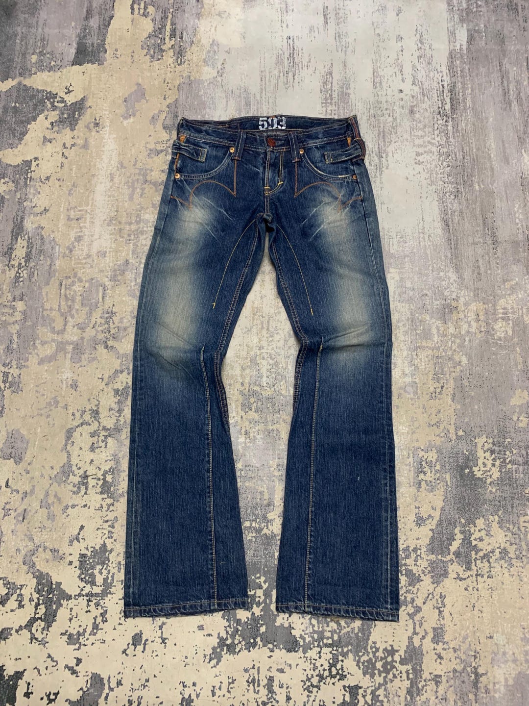 Vintage Y2K Edwin Flared Jeans: Low Rise Distressed Denim Size 31 