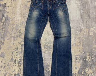 Vintage Y2K Edwin Flared Jeans: Flacher Jeanslook in Used-Optik Größe 31