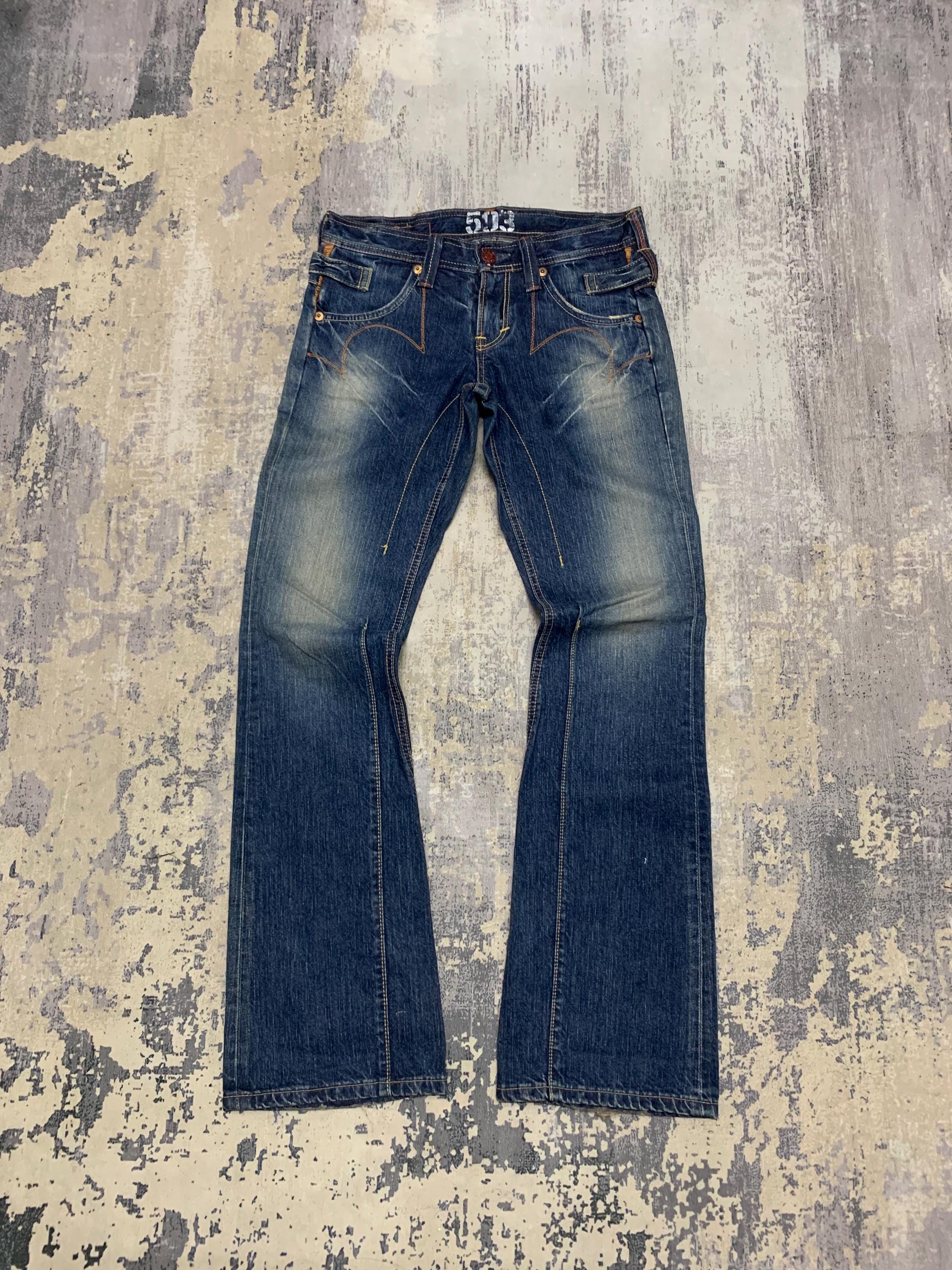 Vintage Y2K Edwin Flared Jeans: Low Rise Distressed Denim Size 31 