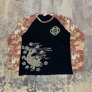 Vintage Japanese Sukajan Longsleeve Shirt: Koi Fish Tattoo Art Graphic