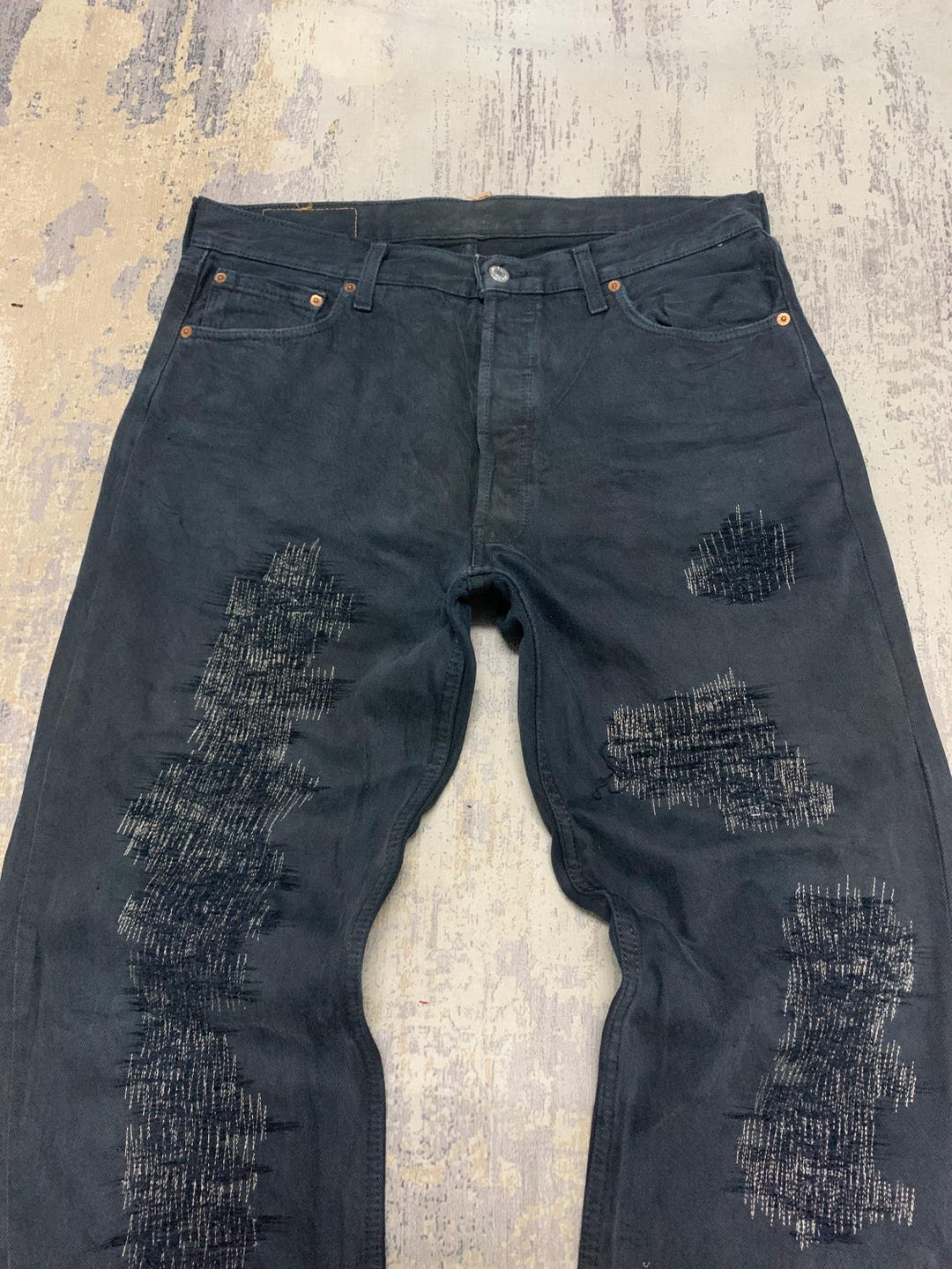 Vintage Levi's 501 Black Sashiko Jeans Custom Boro Repair