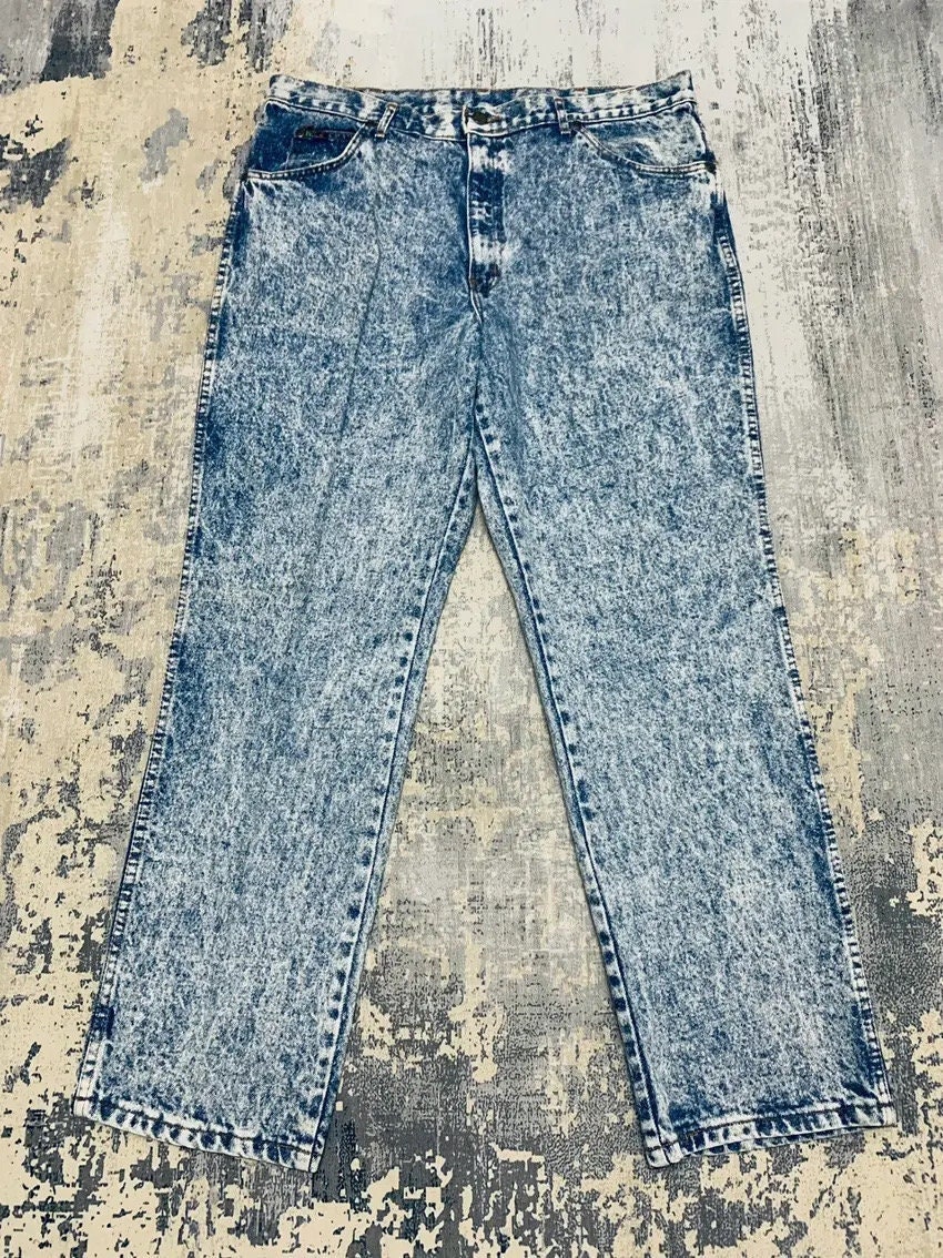 Vintage 90s HIS Acid Wash Jeans Mens Denim Straight Leg Retro Stonewash Blue Grunge Style High Waisted Levis Wrangler Era W38x30