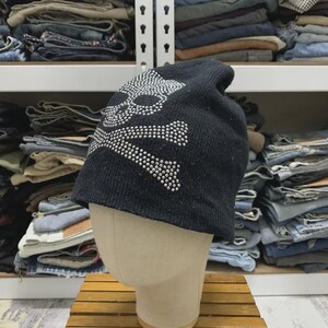 Japanese Brand Studded Black Beanie Hat | Alternative Gothic Emo Punk Grunge Rock Accessory Headwear Hipster Soft Nu Goth Cozy