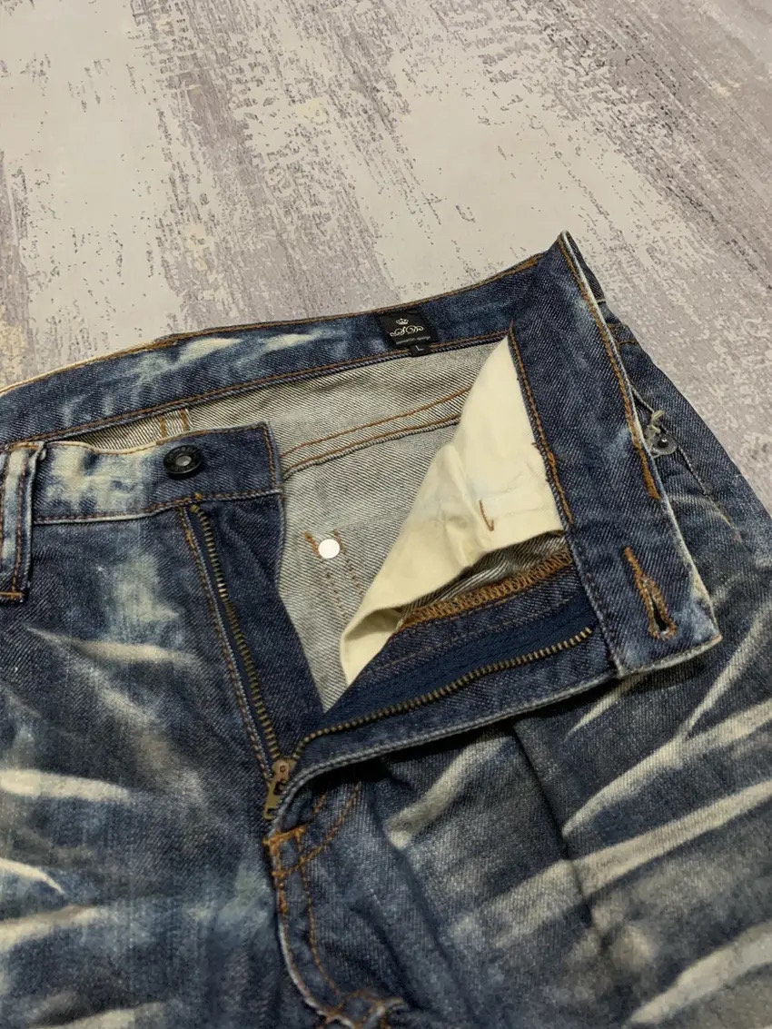 Acid Wash Jeans - Semantic Design Bleach Denim Pants - Size 34x33