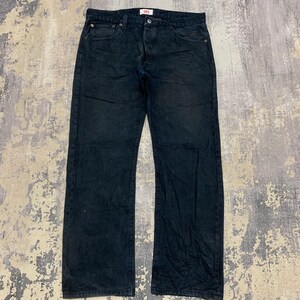 Vintage Levi's 501 zwarte denim jeans rechte pijpen knoopgulp W36 L29 vervaagde houtskool jaren 90 streetwear duurzame heren damesbroeken