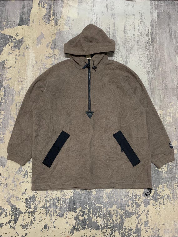 Helly Hansen, Vintage 90s Helly Hansen Fleece Hoodie Brown Half Zip Sweatshirt Pullover Sailing Gear Streetwear Mid Layer Gorpcore Anorak Jacket Size L