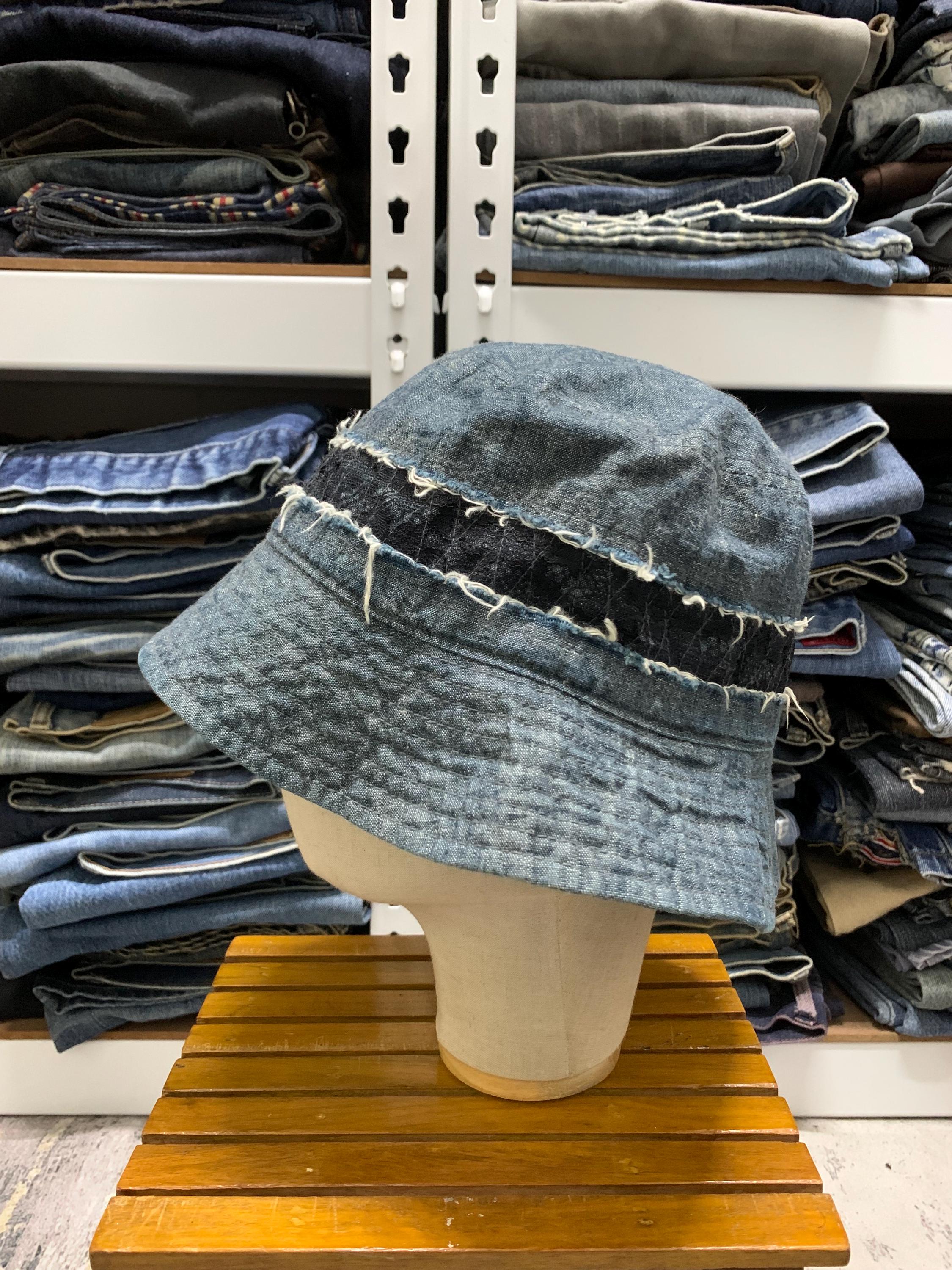 ヴィンテージの日本製デニムバケットハット：パッチワークのボロ
