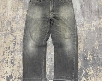 Levi Strauss Signature Grey Jeans Faded Black Raw Hem Cropped Cut Off Straight Leg Faded Distressed Mens Casual Streetwear Trousers