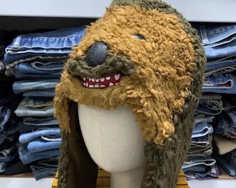 Vintage Disney Parks Star Wars Chewbacca Plüsch Trapper Hut Furry Wookiee Gesicht Cosplay Cap mit Ohrenklappen Chewie Winter Kostüm Mütze Selten