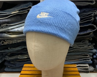 Nike Peak Beanie - Vintage Light Blue Knit Winter Hat - Embroidered Futura Logo Cuffed Skull Cap - Warm Sporty Unisex Gift for Men & Women