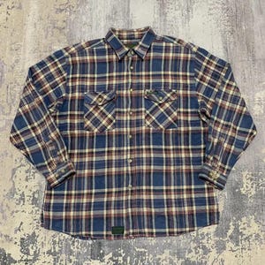 Vintage Blue Plaid Flannel Shirt | Men’s Double Pocket Workwear Button Up | Retro Heavyweight Checkered Top | Outdoor Gift for Him Size M