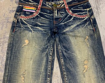 Vintage Red Pepper Embroidered Jeans, Bootcut Denim (w32x31) - Etsy
