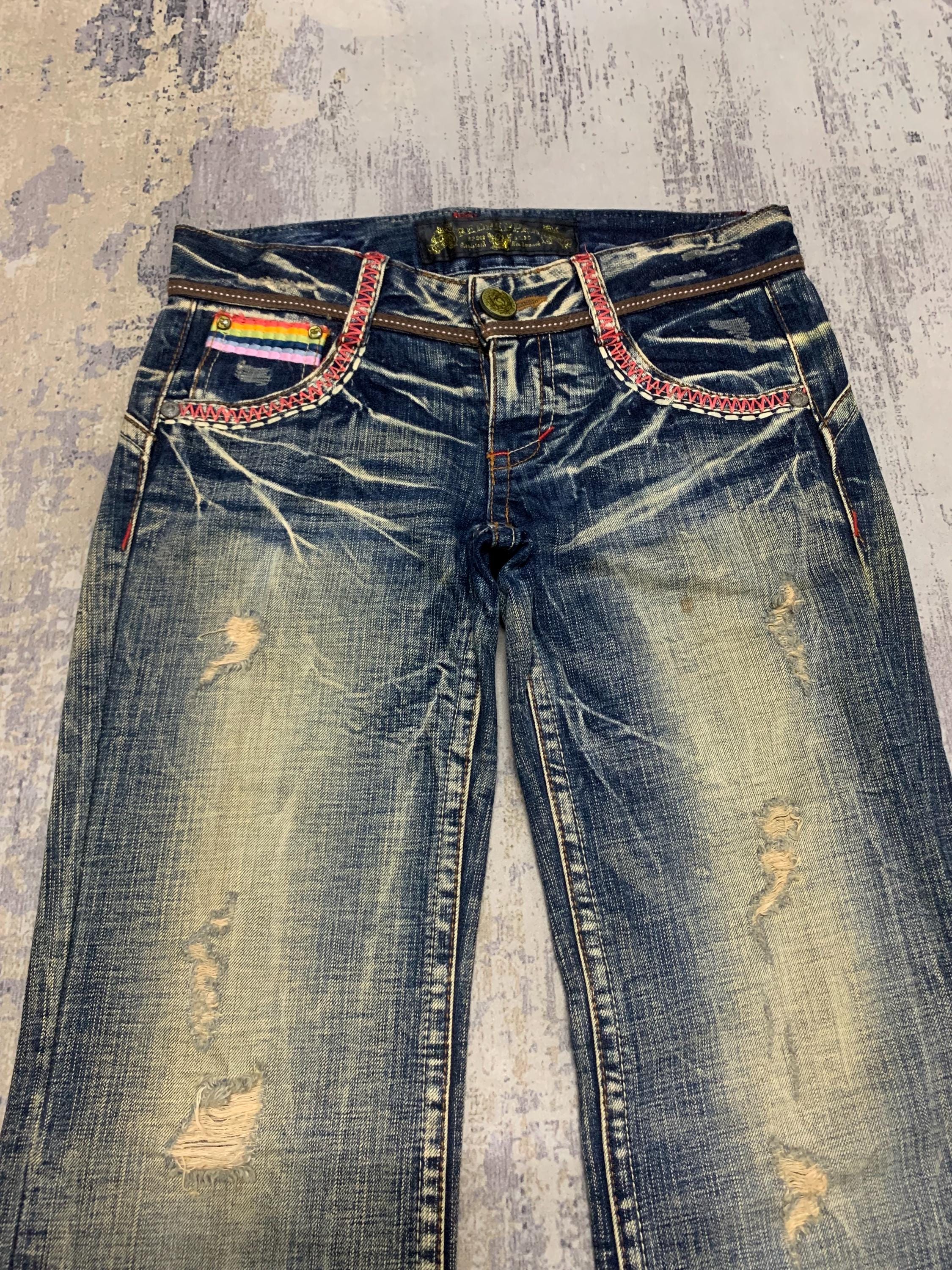 Vintage Red Pepper Embroidered Jeans, Bootcut Denim (w32x31