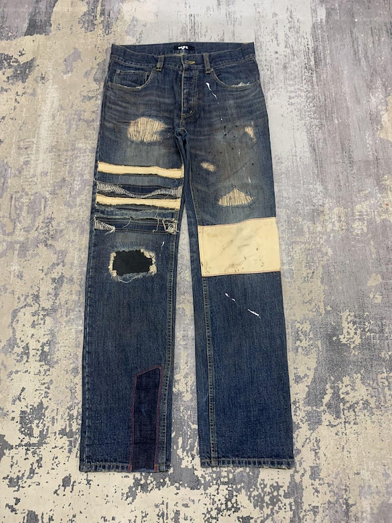 Kapital Boro Style Patchwork Denim Jeans - Japanese Brand, 33x32.5