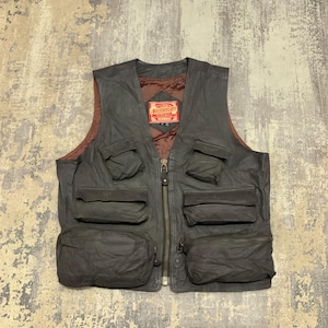 Vintage Leather Vest, Multi Pocket Utility 3D Pocket Vest, Men Fishing Outdoor Vest Size Medium