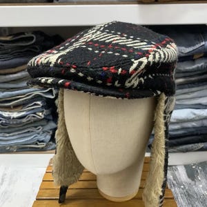 Gorro plano de lana estilo vintage, gorro de invierno a cuadros con orejeras, gorro de estilo newsboy forrado de boina Sherpa, gorro de conducción Tartan Ivy, gorro cálido para caza al aire libre