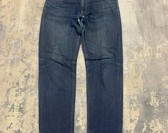 Vintage Tommy Hilfiger Jeans Dark Wash Blue Denim Leather Patch, 90s Tommy Denim Pants Straight Leg Heritage Casual Preppy Aesthetic W34x32