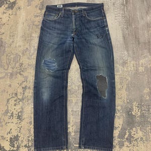 Vintage Edwin Jeans Made in Japan Distressed Denim Blue Wash Patchwork Jeans Faded Grunge Style Straight Leg W34x29