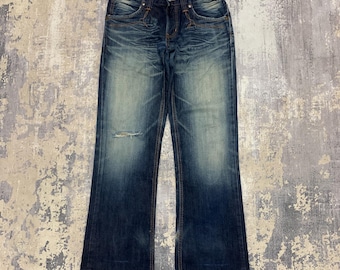 Edwin Distressed Jeans - Vintage Embroidered Flare Jeans - Cowboy Style Wide Leg Bootcut - W29x28.5