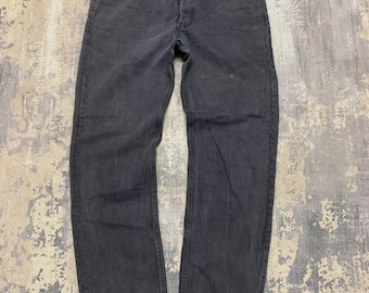 Spodnie vintage Levi's 501 Black Denim Jeans z prostą nogawką i guzikami W38 L32 Faded Charcoal Streetwear z lat 90., zrównoważone, męskie i damskie (W38x32)