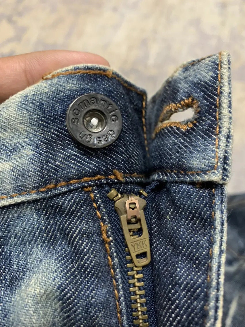 Acid Wash Jeans - Semantic Design Bleach Denim Pants - Size 34x33
